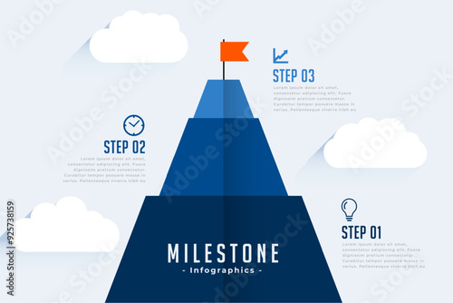 stylish infographic milestone pyramid template with 3 easy step
