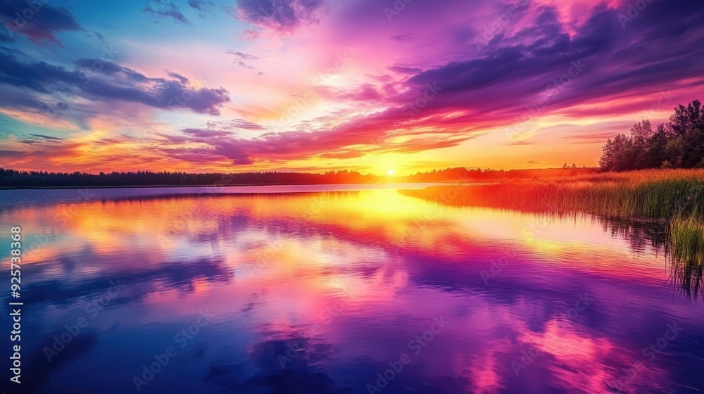 A breathtaking sunset over a tranquil lake, with the sky ablaze in warm hues of orange, pink, and purple, reflecting on the calm waters and creating a peaceful atmosphere. A breathtaking sunset over a tranquil lake, with the sky ablaze in warm hues of orange, pink, and purple, reflecting on the calm waters and creating a peaceful atmosphere.