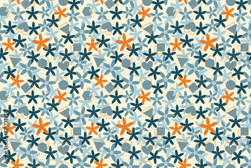 Floral and geometric shapes abstract design seamless repeat pattern