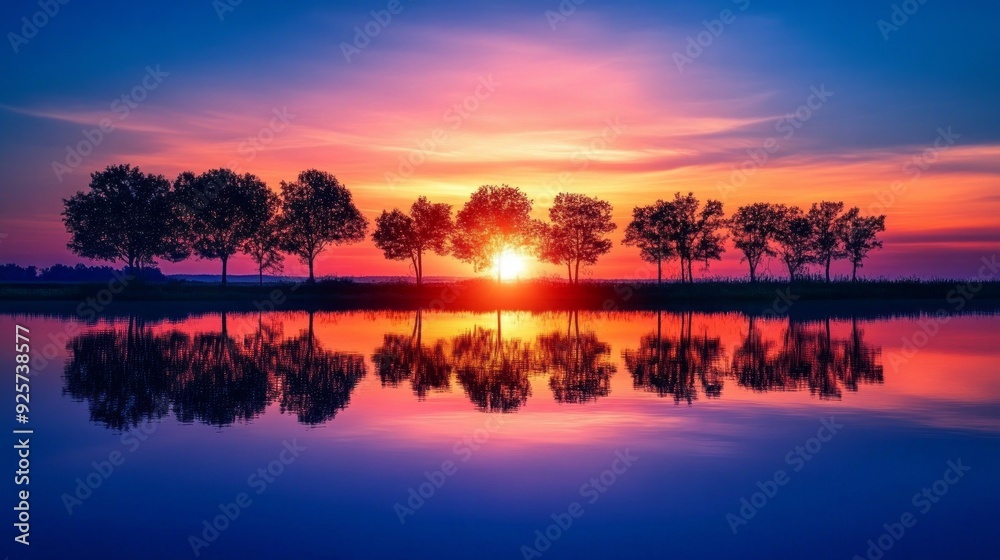 Stunning Sunset Over Tranquil Lake - Captured in a Breathtaking Photo Stunning Sunset Over Tranquil Lake - Captured in a Breathtaking Photo