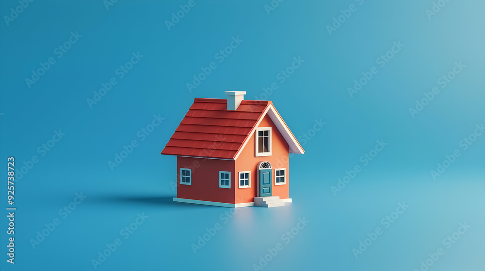 Toy house on blue background, Generative AI Toy house on blue background, Generative AI