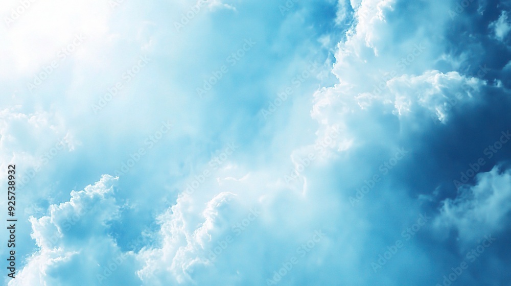 Celestial Serenity: A breathtaking view of a vibrant blue sky filled with fluffy white clouds, bathed in the soft glow of sunlight. Celestial Serenity: A breathtaking view of a vibrant blue sky filled with fluffy white clouds, bathed in the soft glow of sunlight.