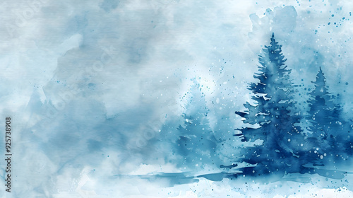 Wallpaper Mural Watercolor blue color christmas card with christmas tree. Indigo paper texture with winter fir-tree. watercolor paper new year card. Torontodigital.ca