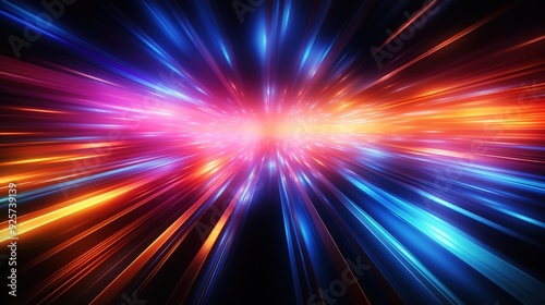 Abstract background with bright lines converging to center in shades of blue, red, and orange.