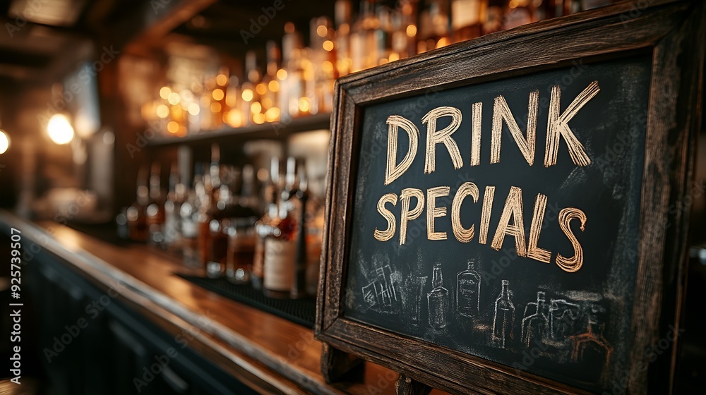 Sign that reads “DRINK SPECIALS”. - bar - liquor - alcohol - drinks - happy hour - chalkboard - lounge - restaurant