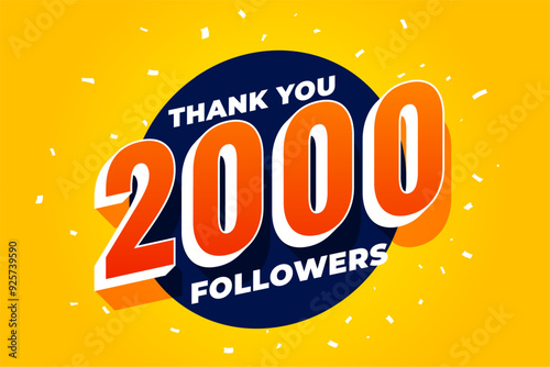 3d style 2k or 2000 social media followers yellow background design