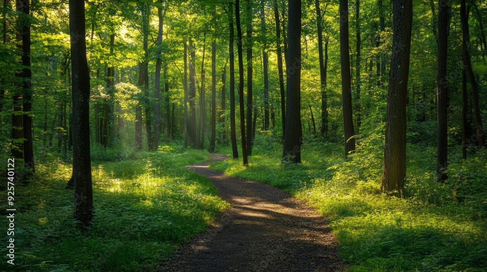 Enchanting Green Forest with Winding Path: A Serene Nature Escape Enchanting Green Forest with Winding Path: A Serene Nature Escape