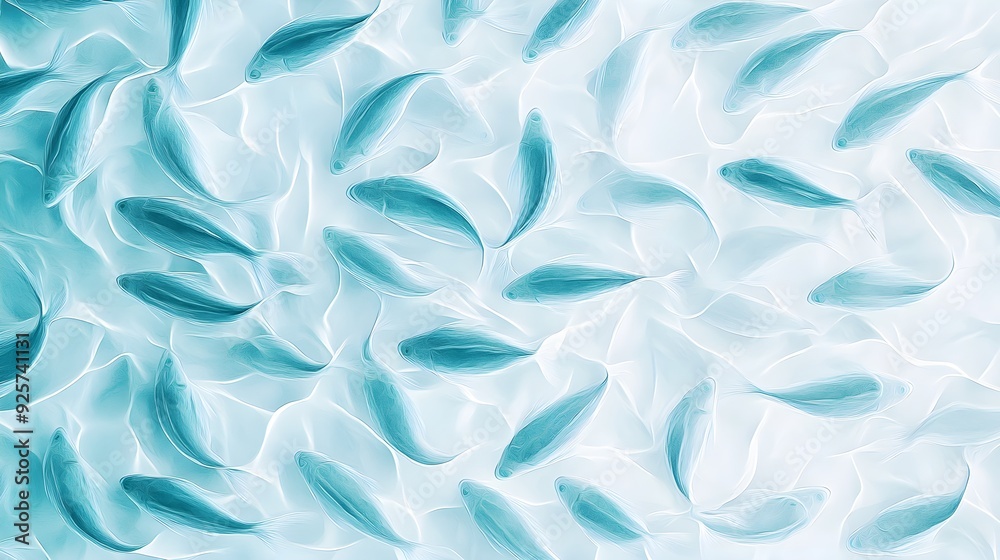 An aerial view of a dense fish shoal, forming a shimmering pattern in soft watercolor tones, capturing the fluidity and grace of their movement An aerial view of a dense fish shoal, forming a shimmering pattern in soft watercolor tones, capturing the fluidity and grace of their movement