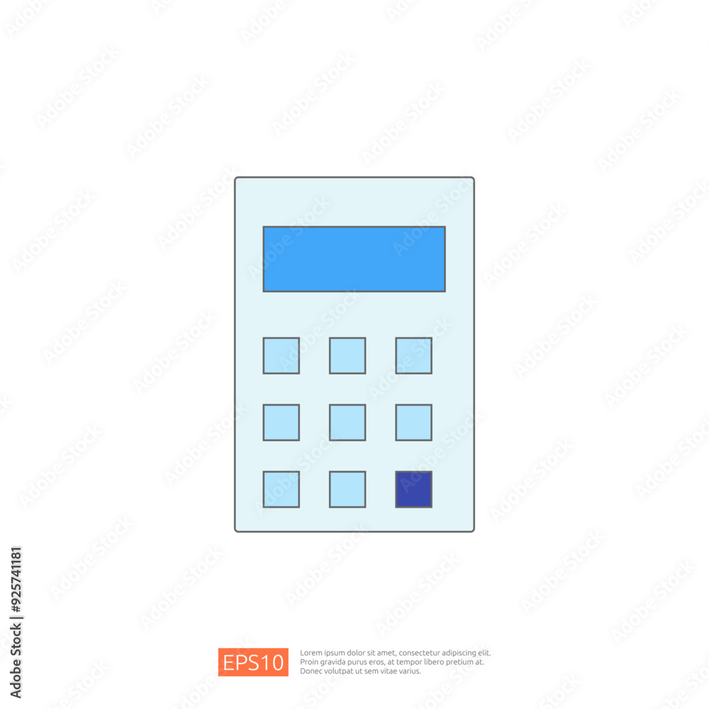 Calculator icon, flat design with blue buttons, isolated on white background. Business, finance, accounting, math, education symbol.