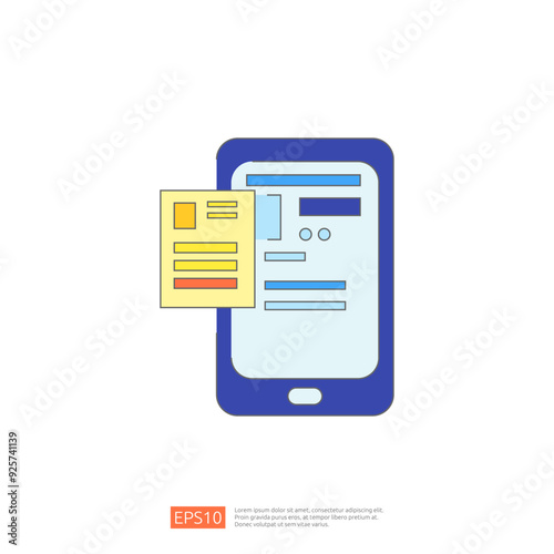 Mobile Phone with Form. Flat Style Icon for Mobile Application Development, Responsive Web Design and Web Development.