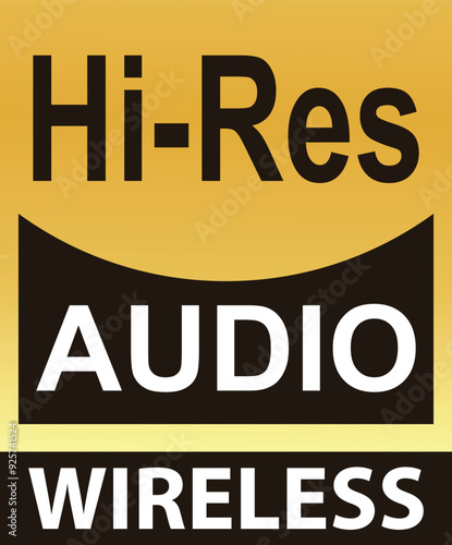 Hi res Audio wireless logo, Hi res Audio yellow gold symbol, Hi res definition audio, Hi Resolution Audio wireless sign, Resolution music in golden