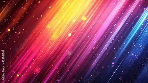 Abstract background with colorful diagonal lines and bokeh lights.