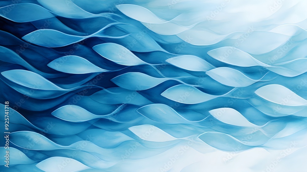 Fototapeta premium Aerial watercolor painting of herring shoal, moving in graceful formations across the deep blue sea, ethereal and vibrant