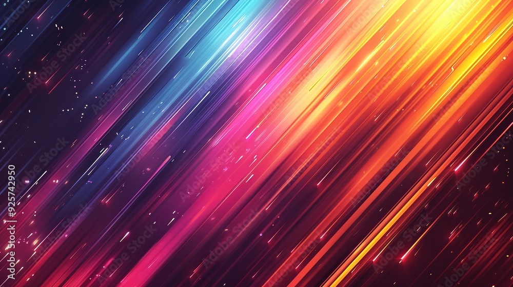 Abstract background with colorful diagonal lines and glowing particles. Abstract background with colorful diagonal lines and glowing particles.