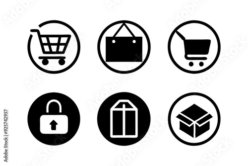 E-commerce icons vector. Set of shopping icon silhouette vector illustrations.
