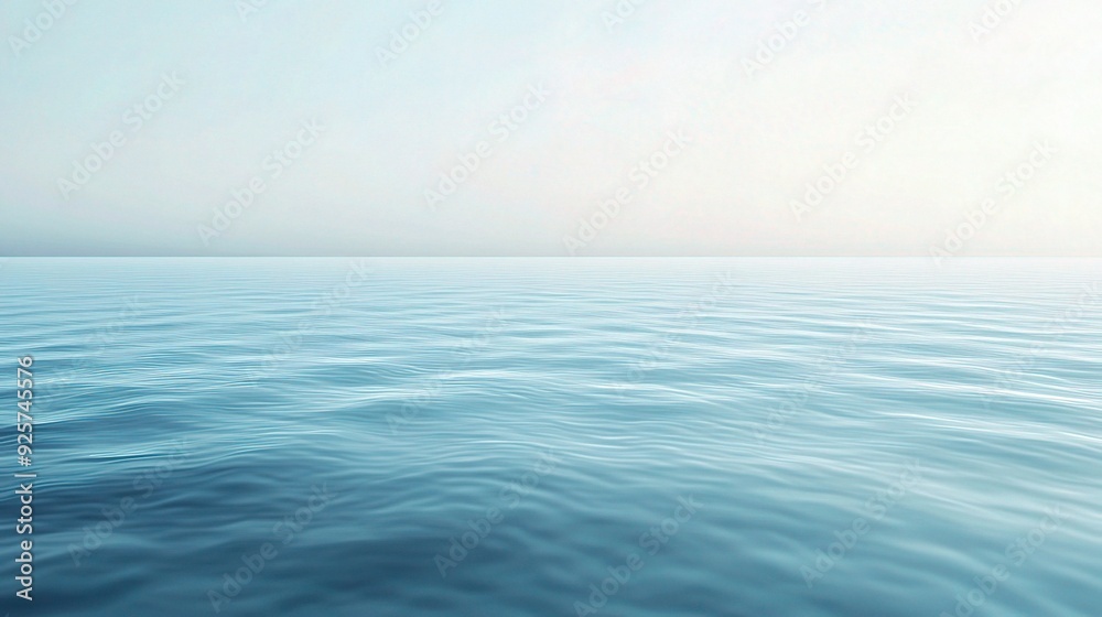 Obraz premium Serene Ocean Horizon: Calm, tranquil waters meet a hazy sky, creating a peaceful and meditative seascape. Perfect for travel, nature, or relaxation themes. 