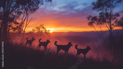 Silhouettes of Dogs at Sunset