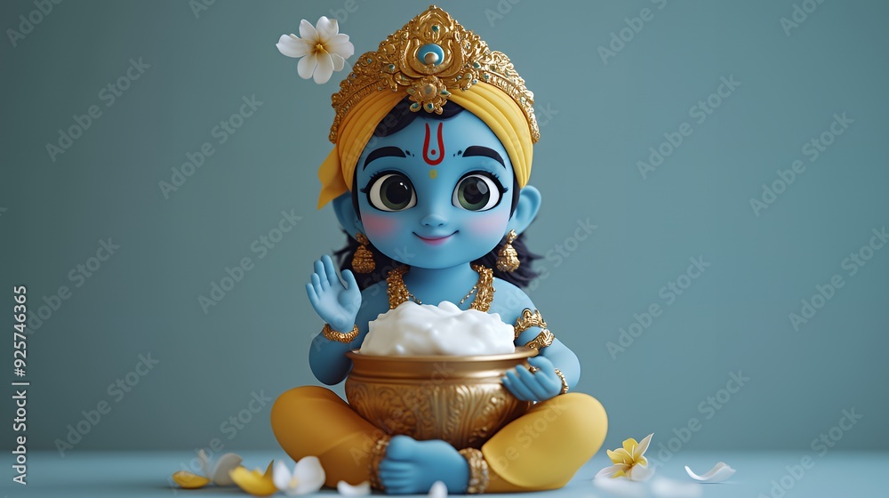 Little Krishna with a pot filled with white butter. Little Krishna with a pot filled with white butter.