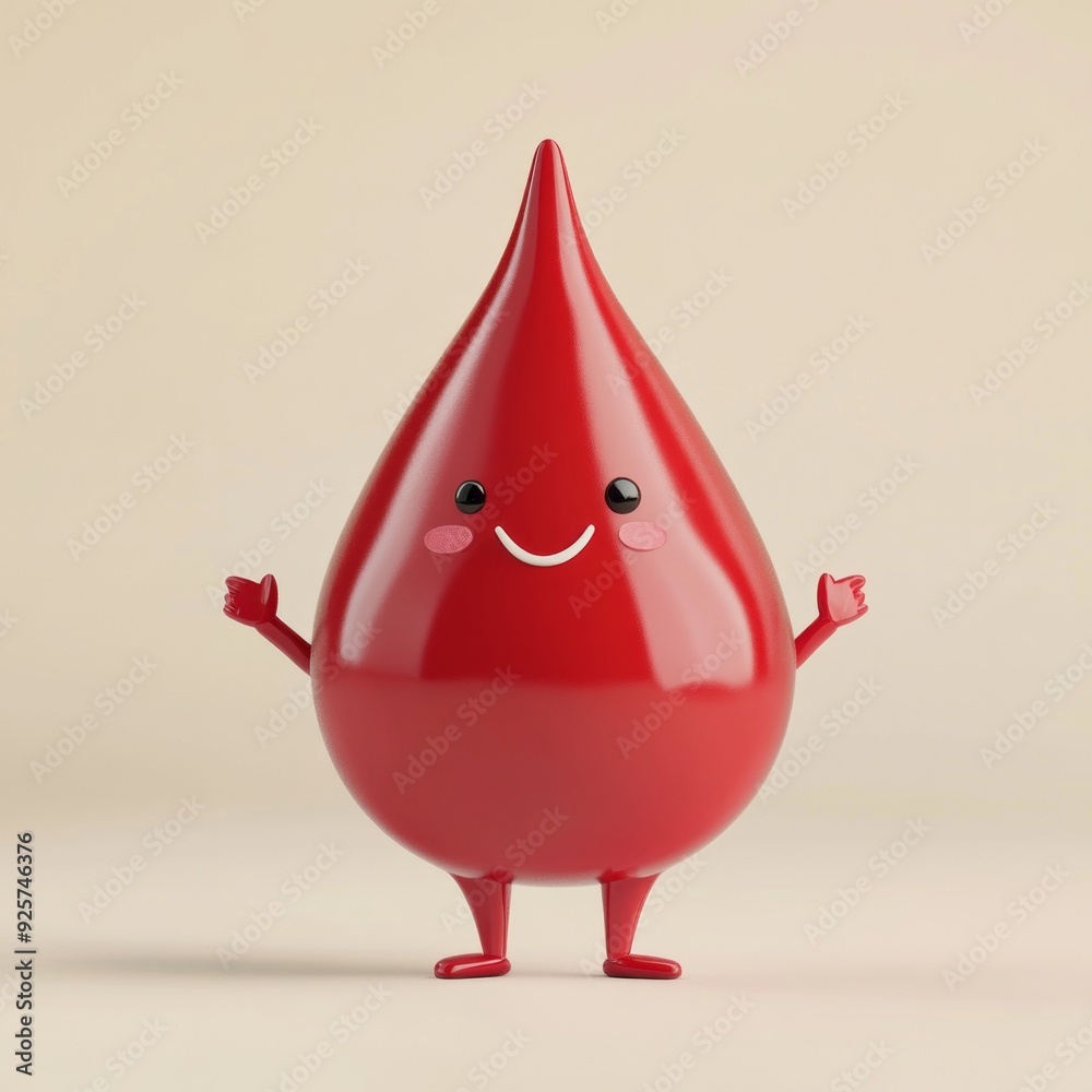 Obraz premium Cute Blood Drop Cartoon Character: 3D Medical Illustration 1