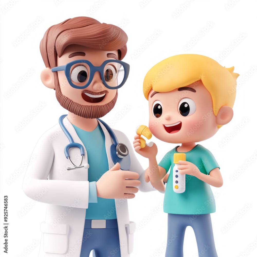 3D Cartoon Doctor Explains Healthcare to Child: Fun & Educational Illustration 3D Cartoon Doctor Explains Healthcare to Child: Fun & Educational Illustration