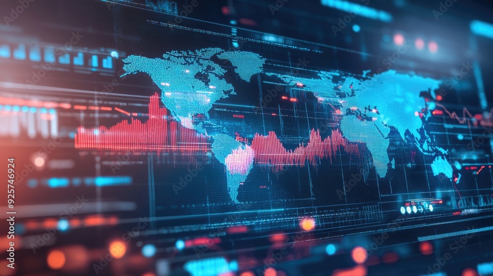 A digital interface displaying global business trends and entrepreneurship. A digital interface displaying global business trends and entrepreneurship.