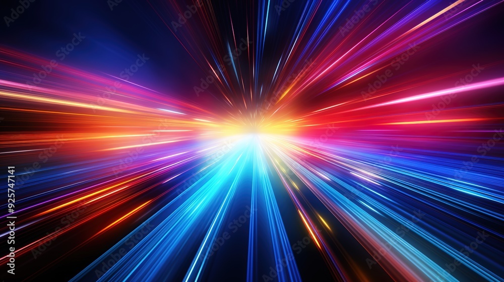 Abstract background with colorful light streaks converging towards a bright center. Abstract background with colorful light streaks converging towards a bright center.