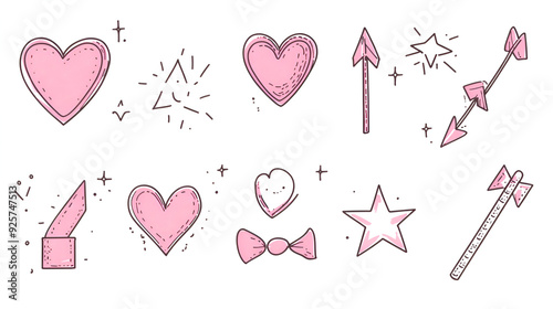 A set of hearts for valentine set of love hand drawing cute design illustration element simbol,Collection of artistic vector illustration of heart


