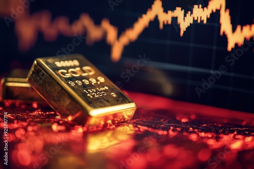 A gold bars with stock market chart