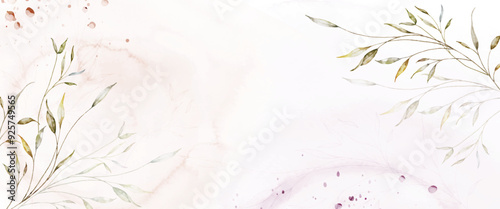 Abstract background with watercolor botanical leaves branches on stains