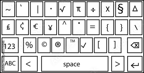 Smartphone keyboard in dark mode, keypad buttons in trendy modern Outline style, mobile phone tab concept for black color text app vector illustration isolated on transparent background.