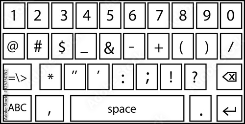 Smartphone keyboard in dark mode, keypad numerals buttons in trendy modern Outline style, mobile phone tab concept for black color text app vector illustration isolated on transparent background.