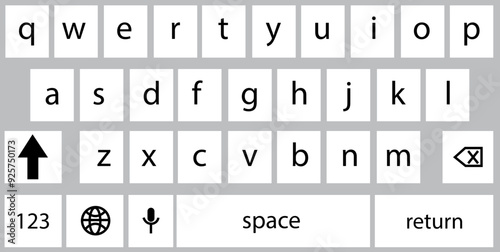 Smartphone keyboard in light mode, keypad alphabet buttons in trendy modern flat style, mobile phone tab concept for white color text app vector illustration isolated on transparent background.