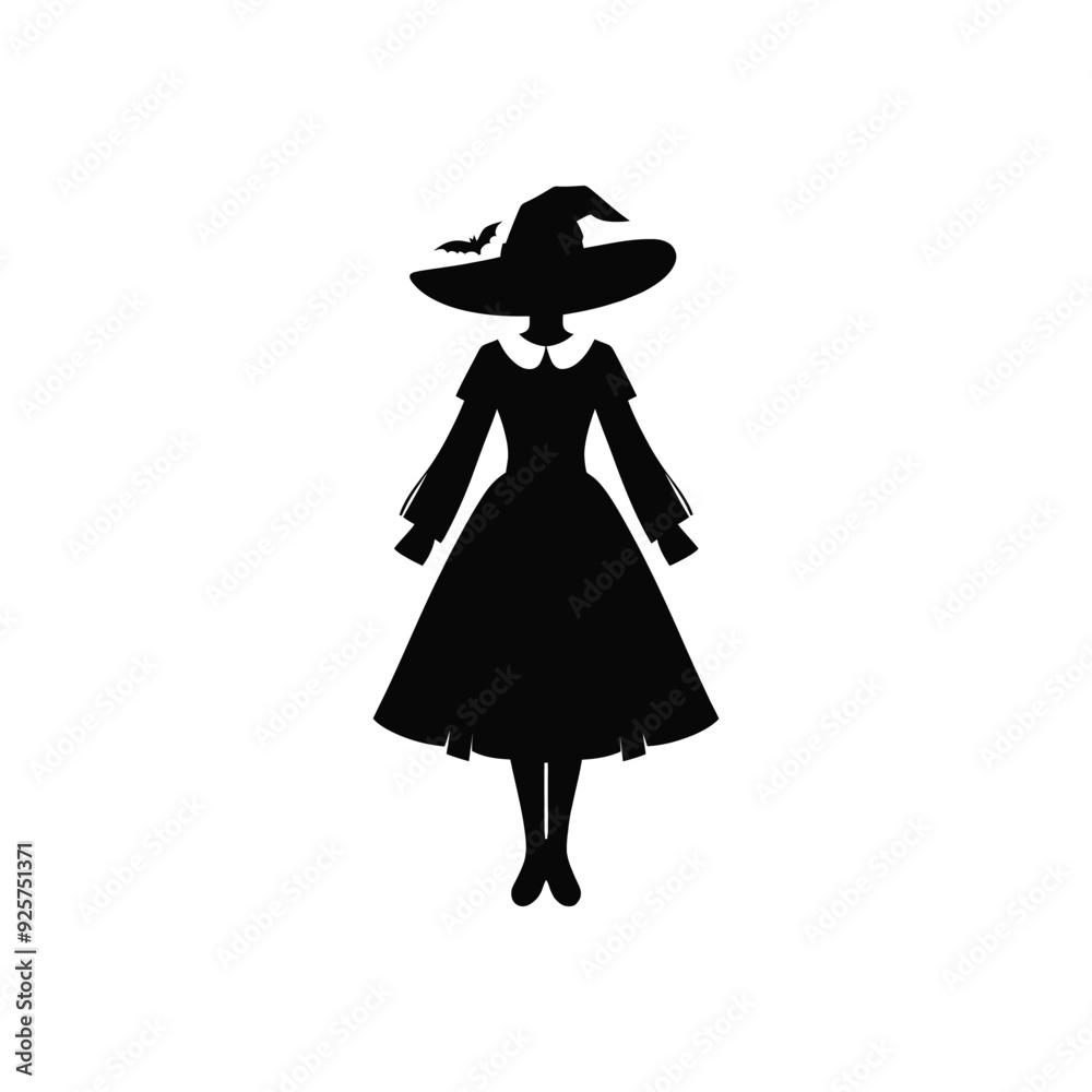 Witch Silhouette Vector - Halloween Costume with Hat and Dress - Spooky Design Illustration Witch Silhouette Vector - Halloween Costume with Hat and Dress - Spooky Design Illustration