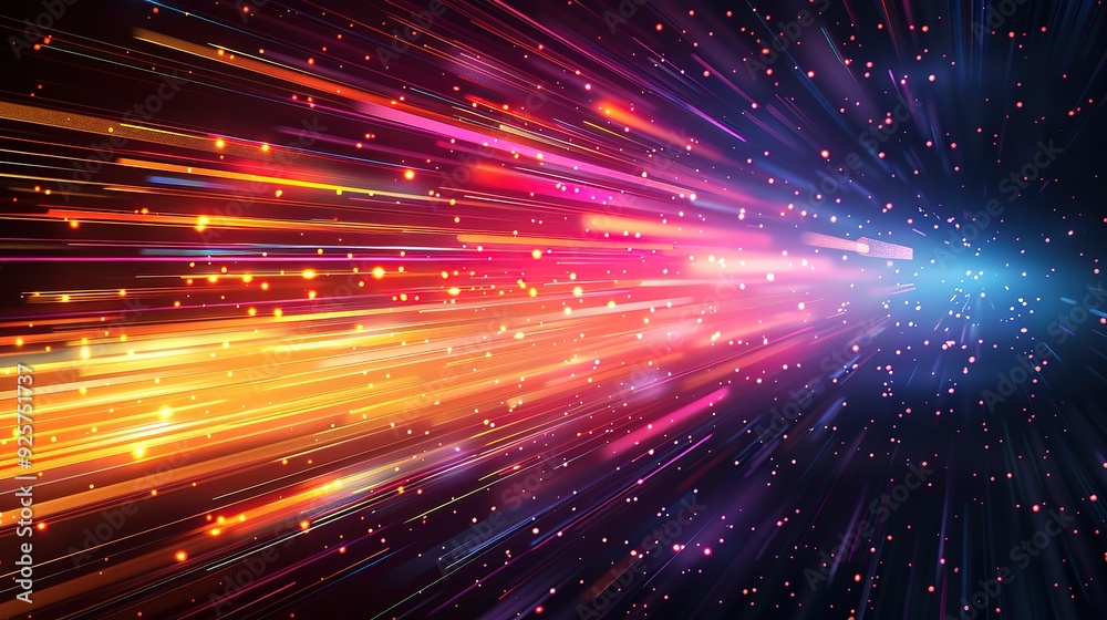 Naklejka premium Abstract background with colorful streaks of light and glowing dots.