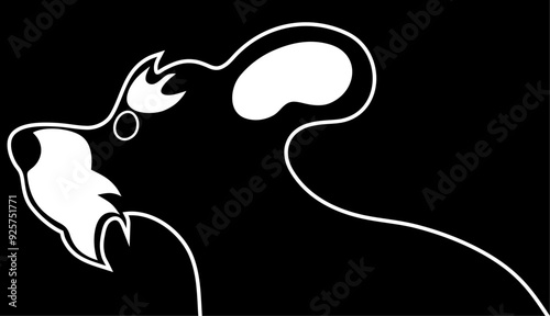 Wind in the hair. Little dog cartoon illustration. Black and white stencil