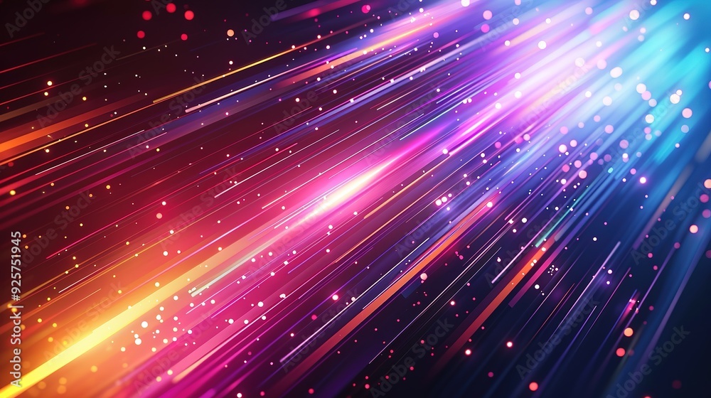 Obraz premium Abstract background with colorful streaks of light and glowing dots.