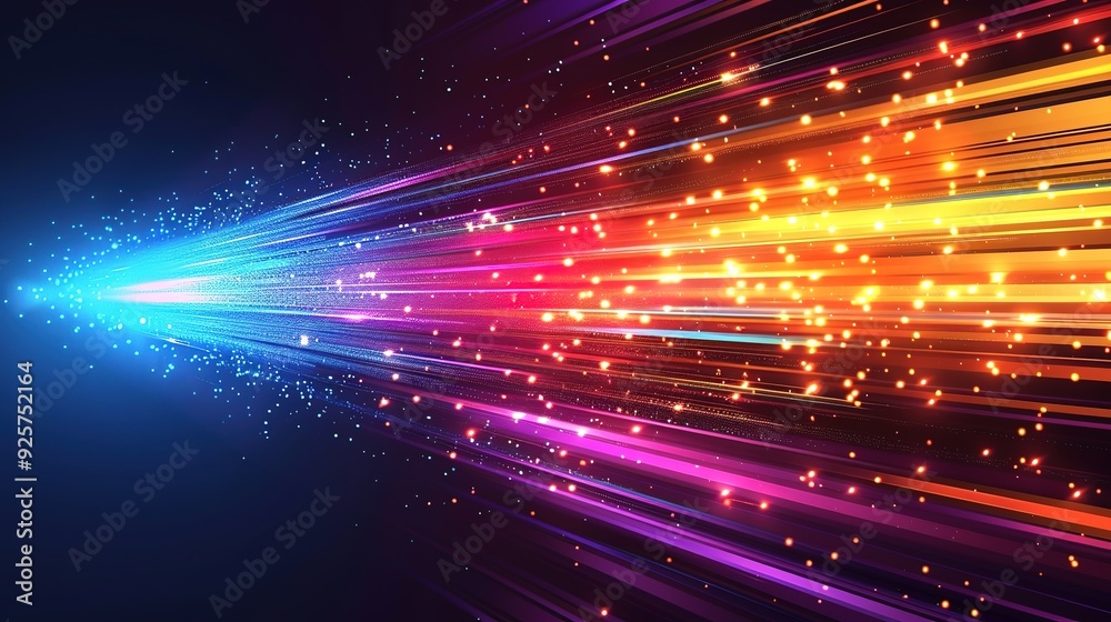 Obraz premium Abstract background with colorful streaks of light and glowing particles.