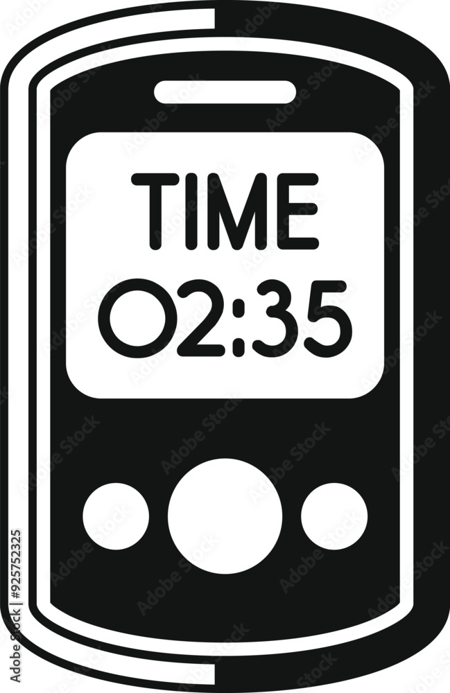 Mobile phone showing time 02,35 icon in simple style on a white background Mobile phone showing time 02,35 icon in simple style on a white background