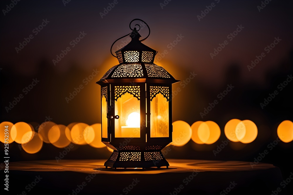 A candle is lit in a lantern, casting a warm glow on the table A candle is lit in a lantern, casting a warm glow on the table