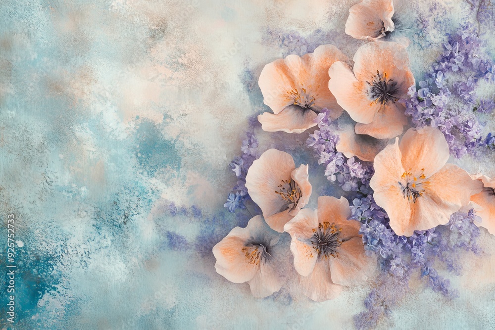 Obraz premium Serene Watercolor Textures in Pastel Shades of Peach, Lavender, and Baby Blue with Light Blooms