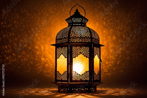 A lantern with a light inside of it is lit up