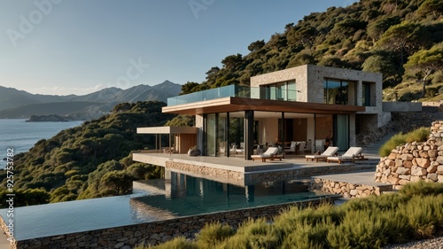 contemporary mountain villa with a flat roof