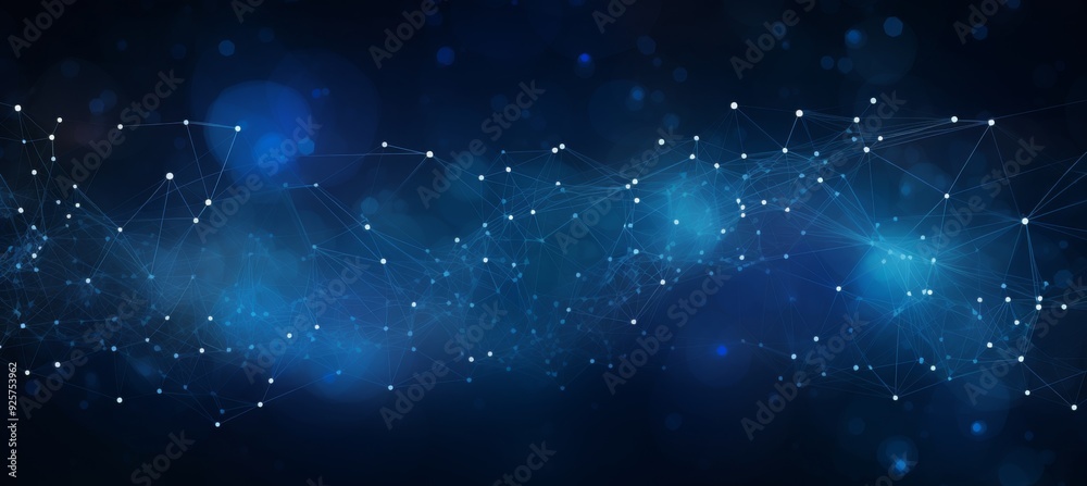 Obraz premium Abstract blue background with a glowing digital network and global connection concept. Modern technology banner design for the internet, social media marketing, 