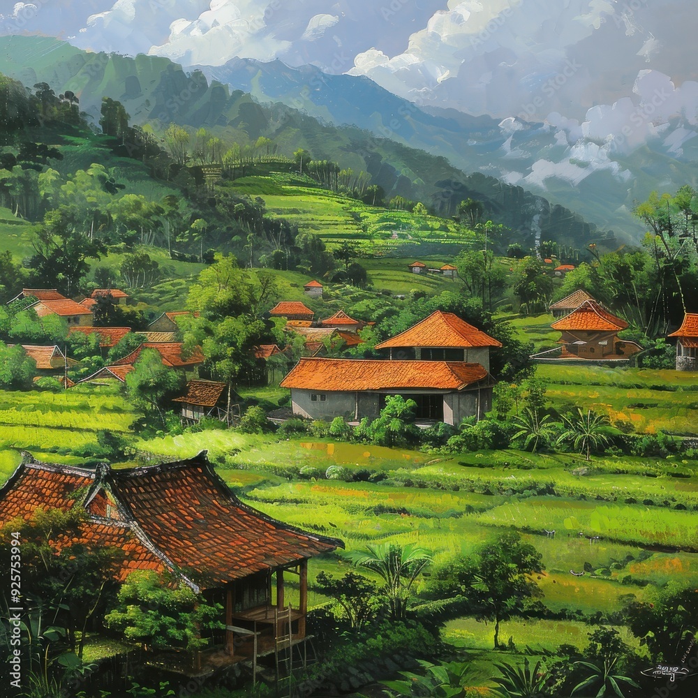 Tranquil Village in a Lush Mountain Valley Tranquil Village in a Lush Mountain Valley