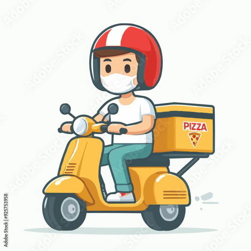 Delivery man riding red scooter illustration