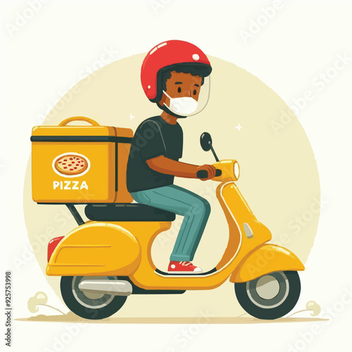 Delivery man riding red scooter illustration