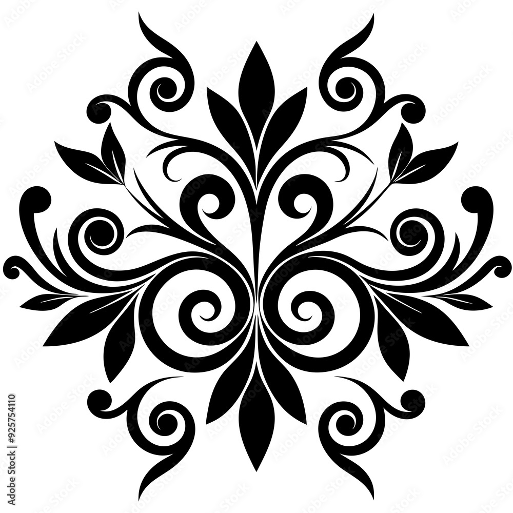 Obraz premium Decorative icon silhouette vector illustrations black and white floral design. 