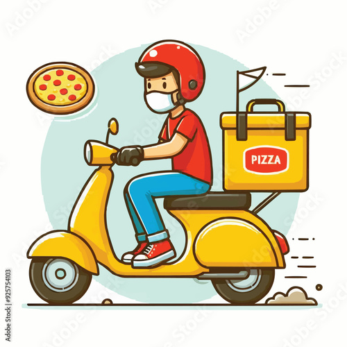 Delivery man riding red scooter illustration