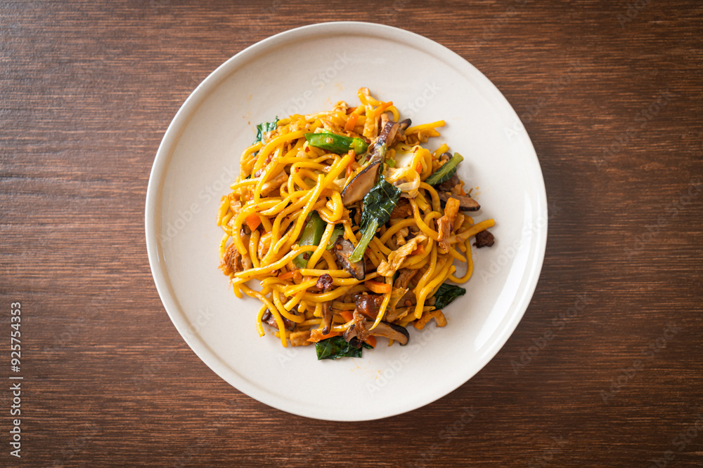 stir-fried yakisoba noodles with vegetable in vegan style stir-fried yakisoba noodles with vegetable in vegan style