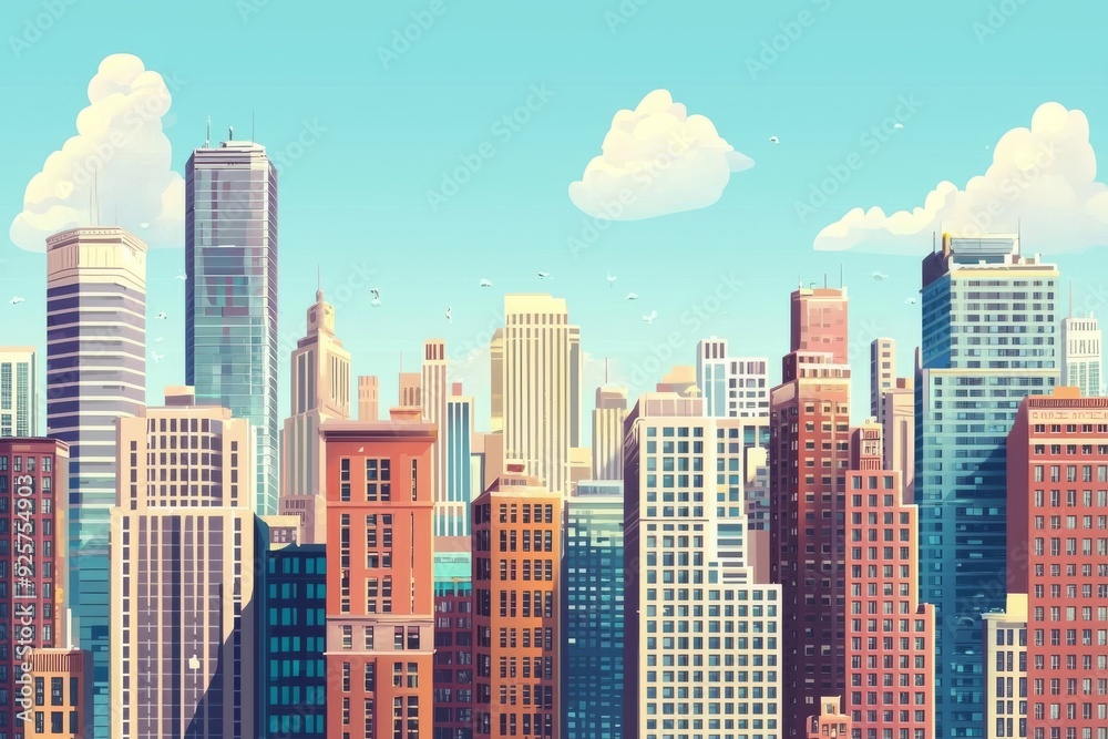 a big city with skyscrapers constraint on top of a single tile, minimalistic style, simple colors, a big city with skyscrapers constraint on top of a single tile, minimalistic style, simple colors,